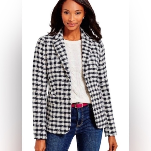 Talbots Jackets & Blazers - Talbots Blazer Wool Blend Navy Black Ivory Checkers Rainbow Confetti 16 Petite